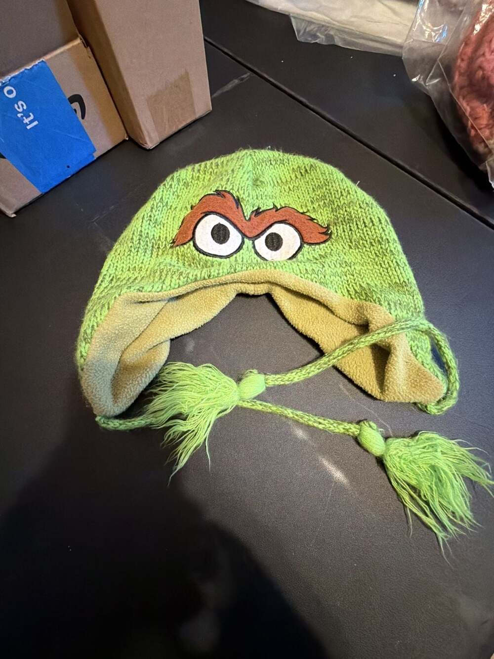 Sesame Street Oscar the Grouch Green Knit Laplander Beanie Hat